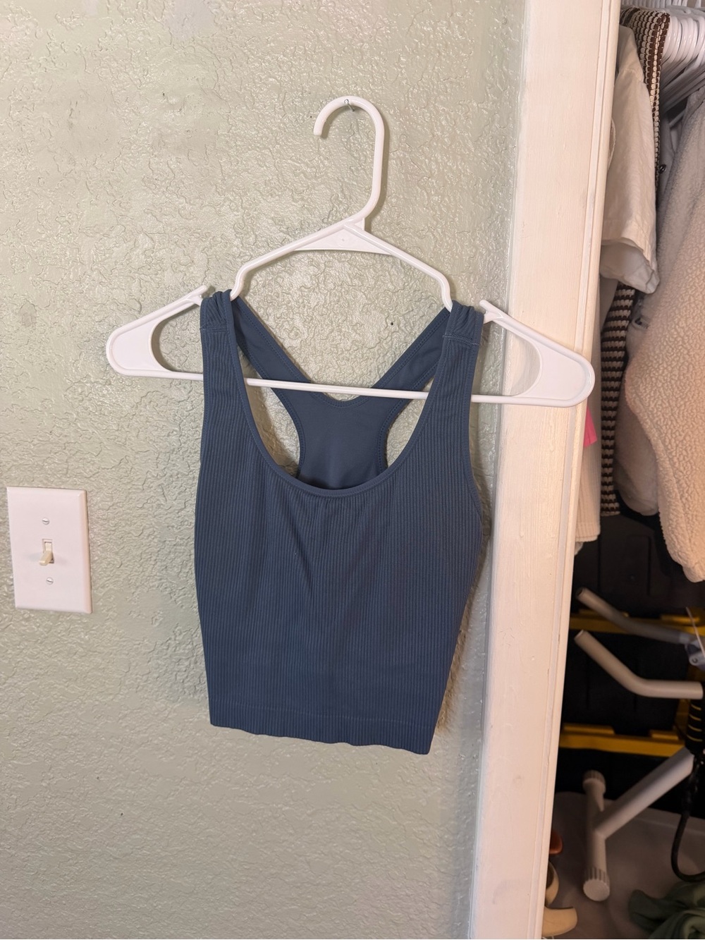 Ribbed Racerback Cropped Tank Top - Slate Blue
